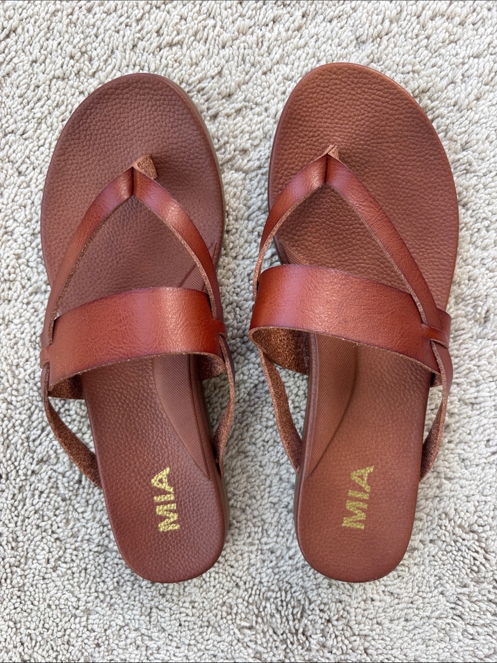 MIA Women's Chestnut Brown Leather Slide Sandals